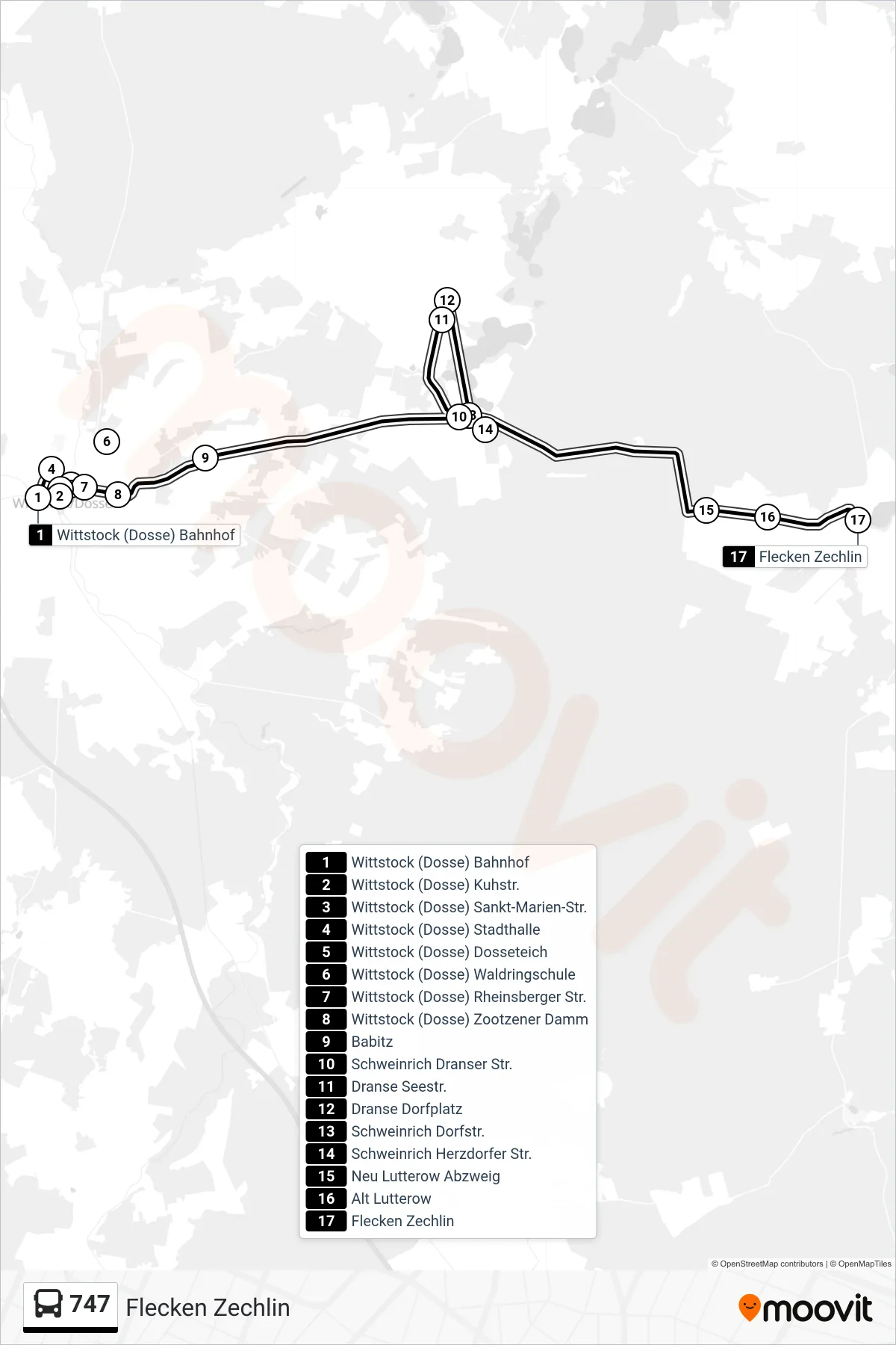 747 bus Line (Flecken Zechlin) route and stops on a map