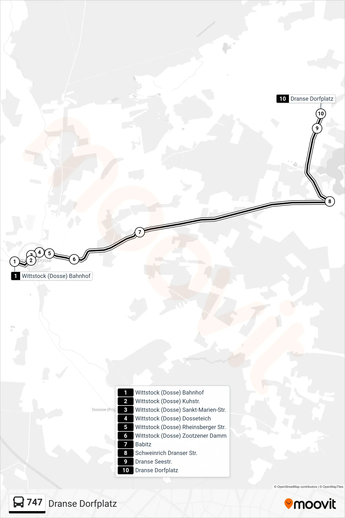 747 bus Line (Dranse Dorfplatz) route and stops on a map
