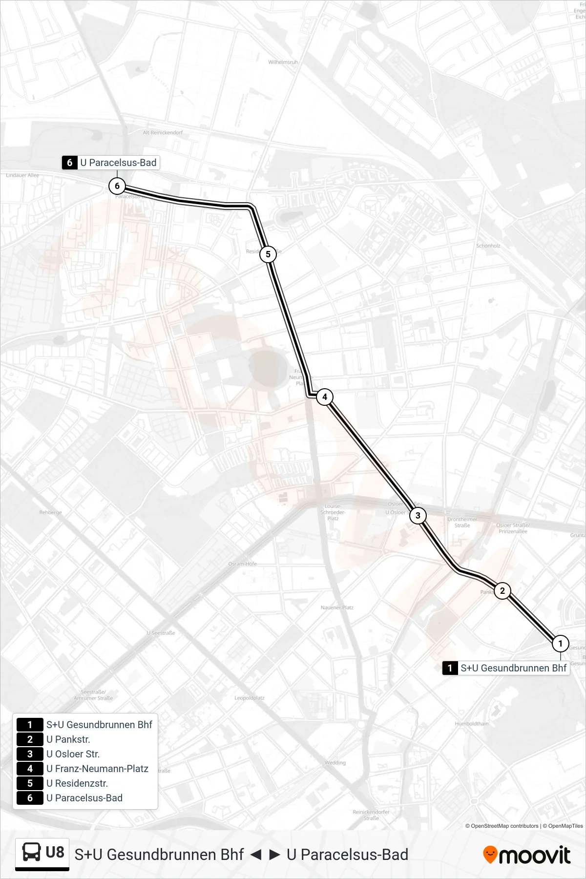 Linie U8 (Bus) Richtung U Paracelsus-Bad: Route und Haltestellen auf der Karte