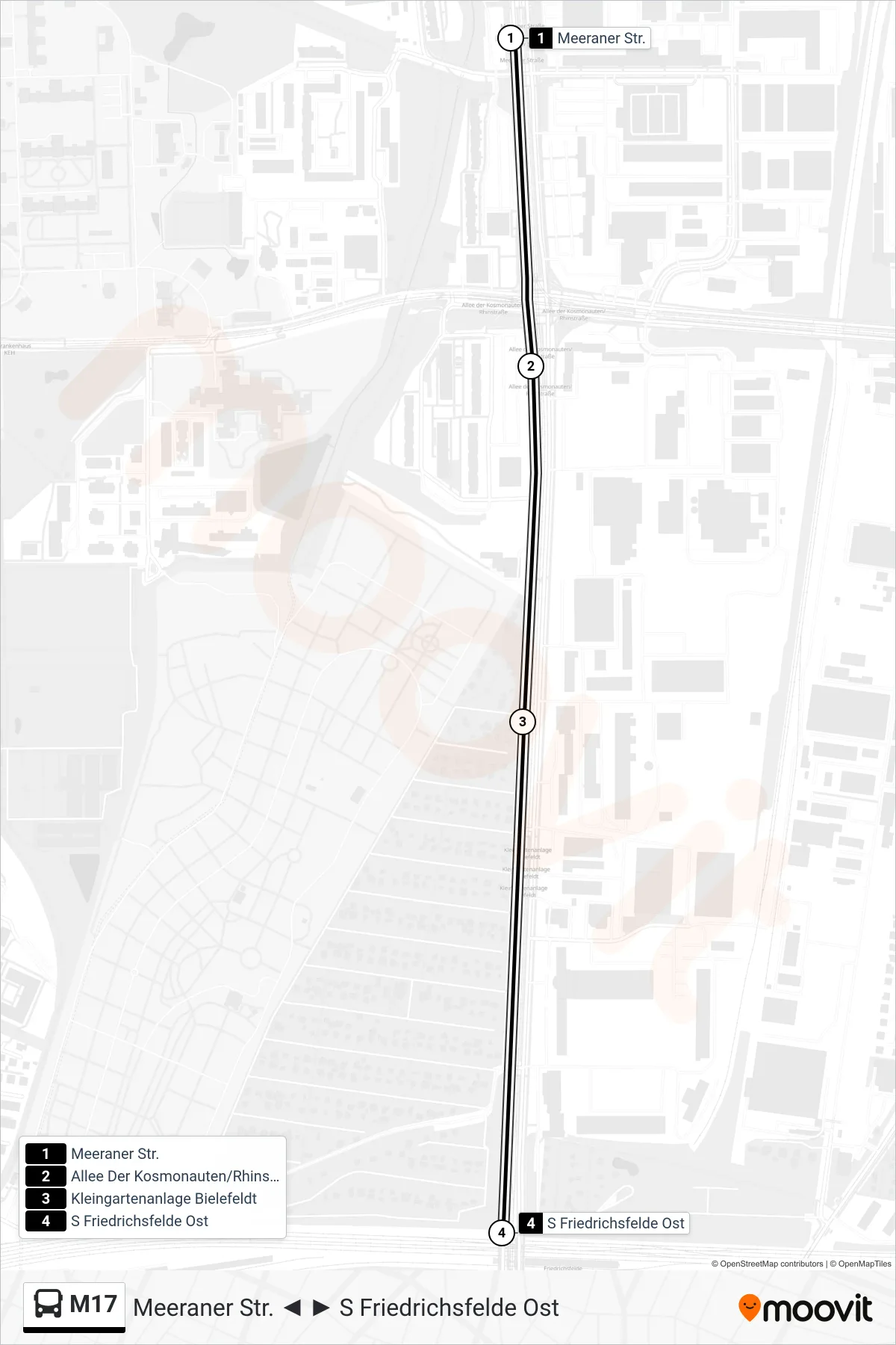 Linie M17 (Bus) Richtung S Friedrichsfelde Ost: Route und Haltestellen auf der Karte
