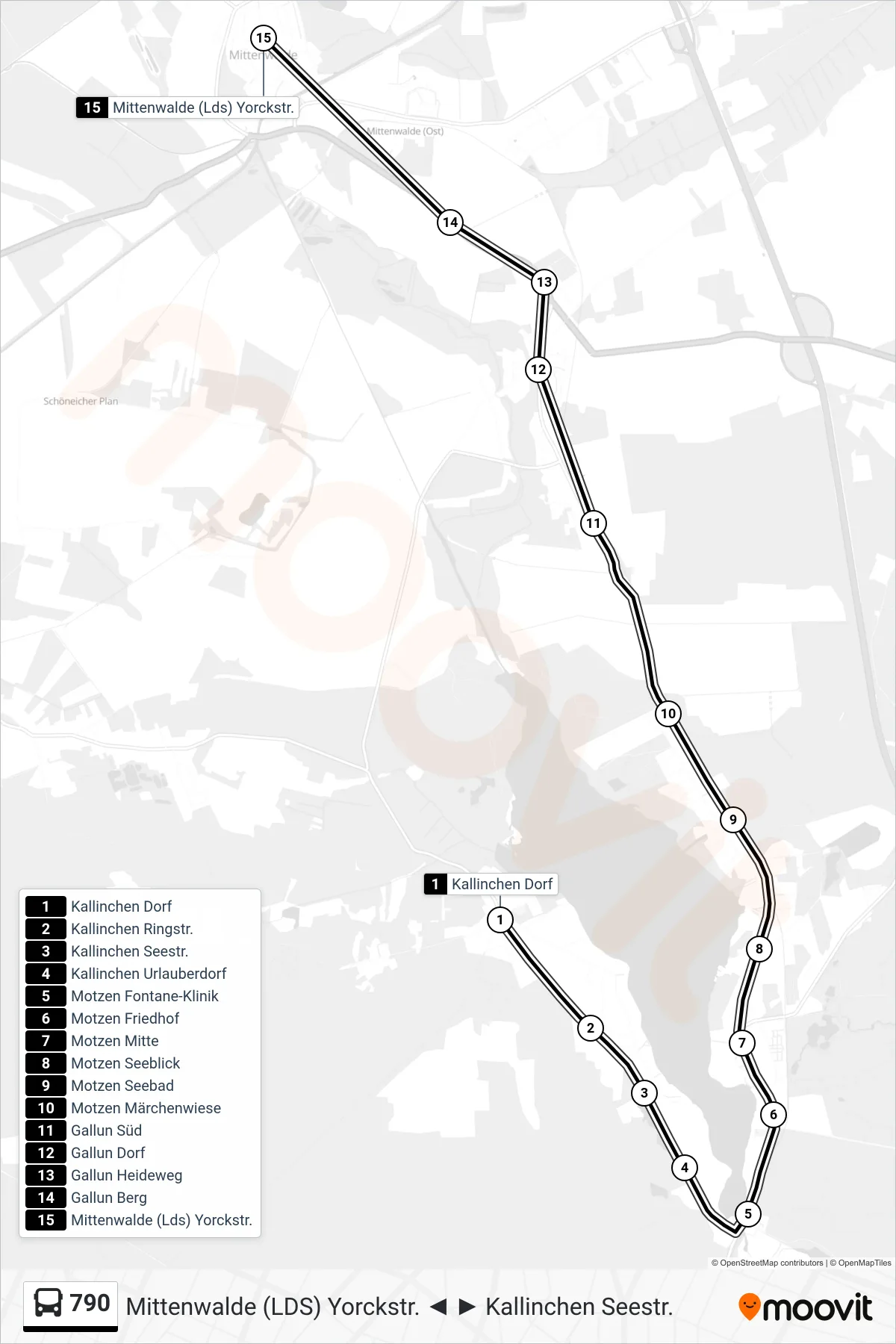 Linie 790 (Bus) Richtung Mittenwalde (Lds) Yorckstr.: Route und Haltestellen auf der Karte