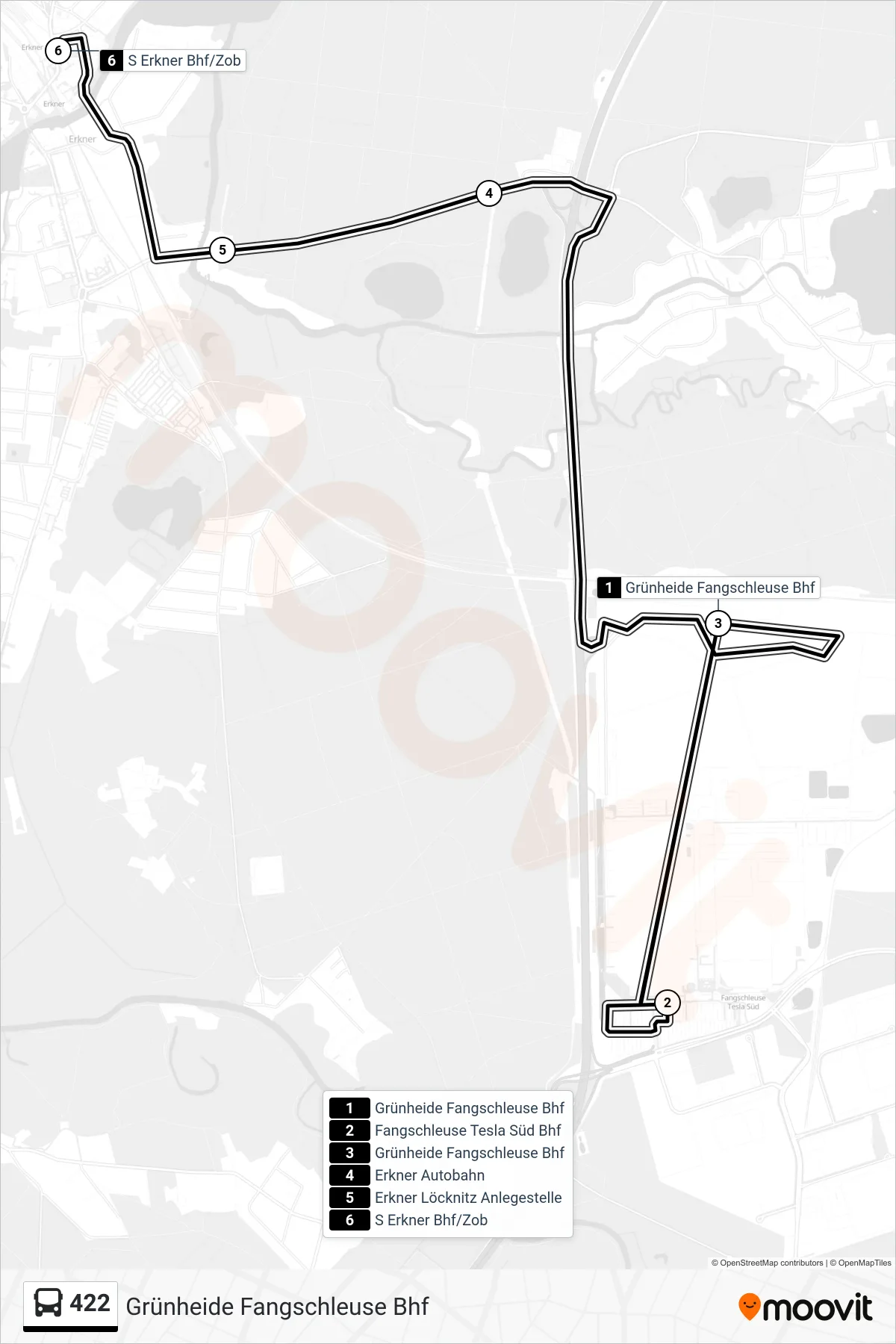 Linie 422 (Bus) Richtung S Erkner Bhf/Zob: Route und Haltestellen auf der Karte
