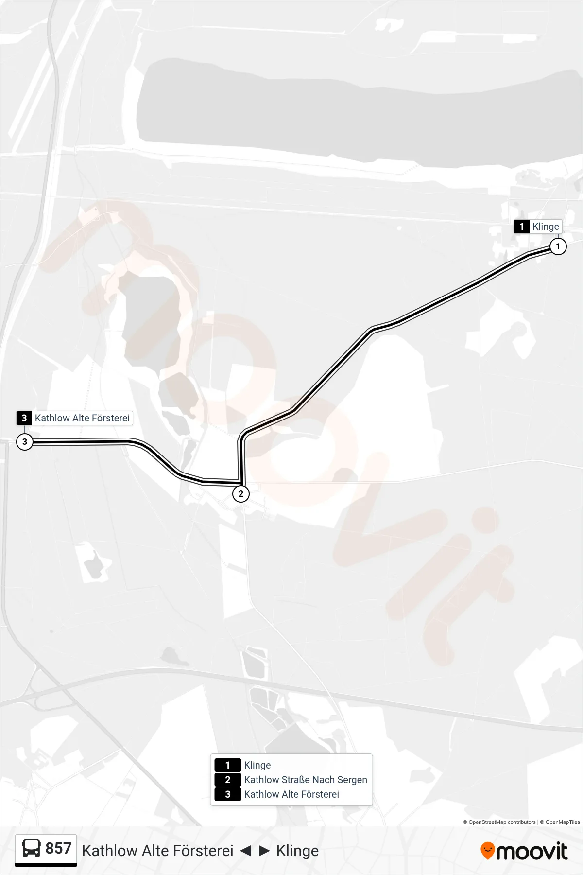 Linie 857 (Bus) Richtung Kathlow Alte Försterei: Route und Haltestellen auf der Karte