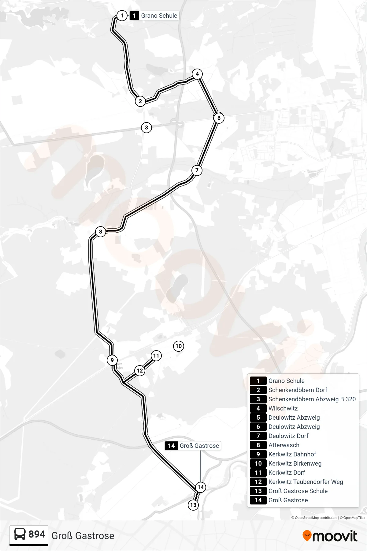 Linie 894 (Bus) Richtung Groß Gastrose: Route und Haltestellen auf der Karte