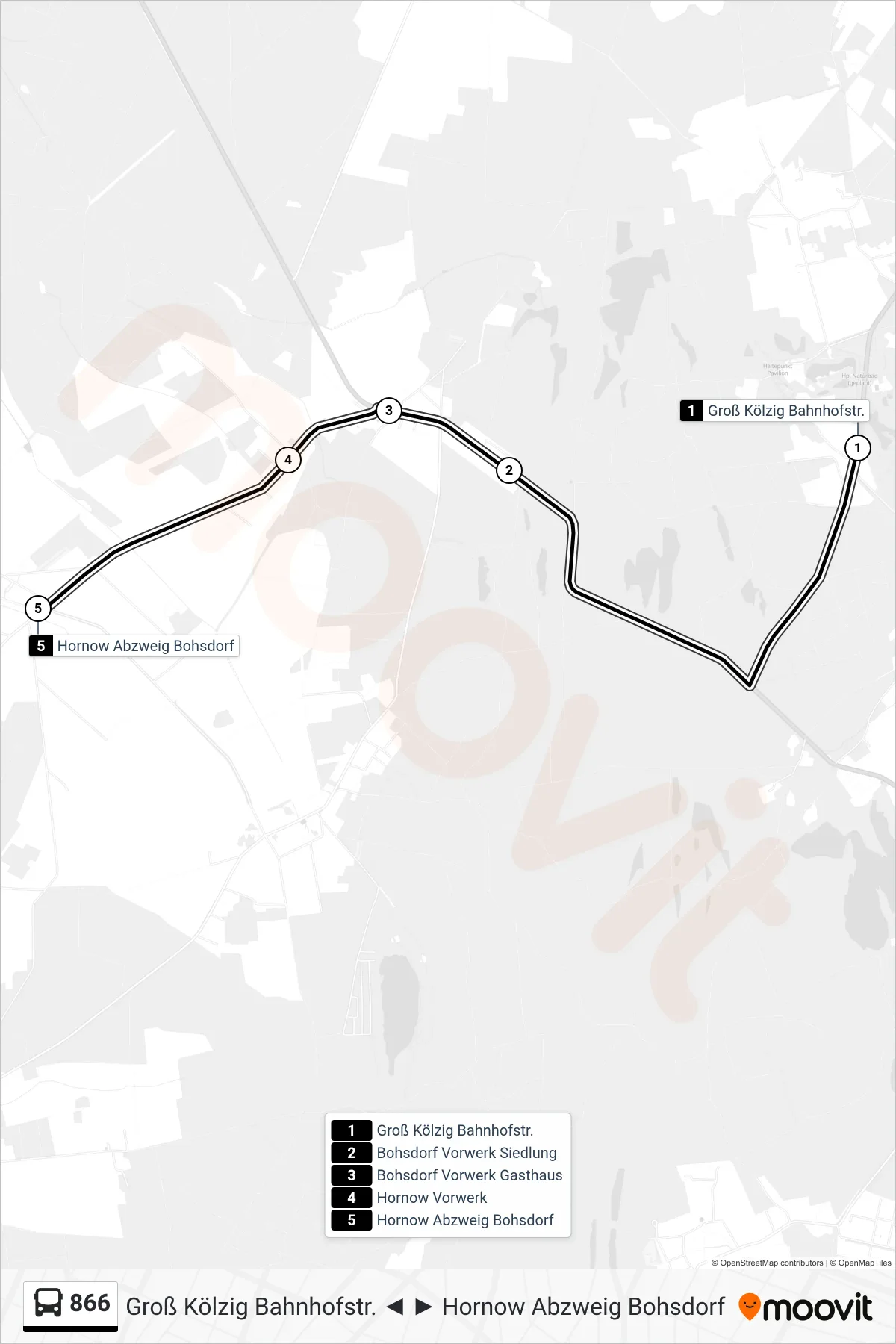 Linie 866 (Bus) Richtung Hornow Abzweig Bohsdorf: Route und Haltestellen auf der Karte