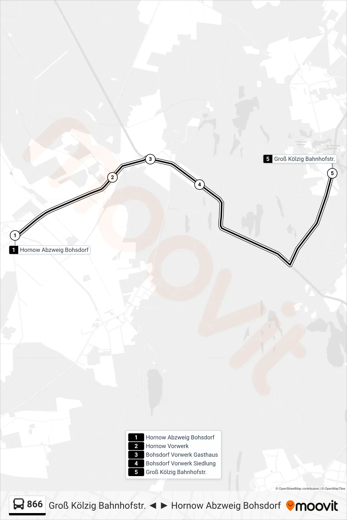 Linie 866 (Bus) Richtung Groß Kölzig Bahnhofstr.: Route und Haltestellen auf der Karte