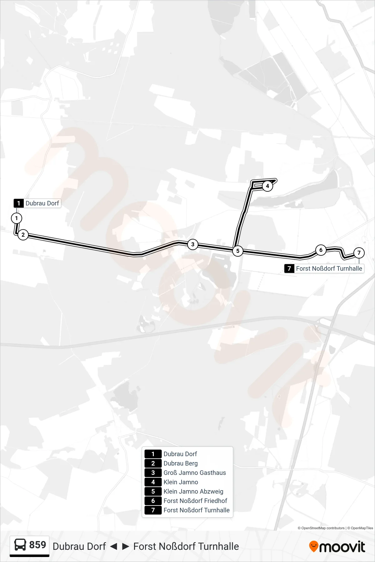 Linie 859 (Bus) Richtung Forst Noßdorf Turnhalle: Route und Haltestellen auf der Karte
