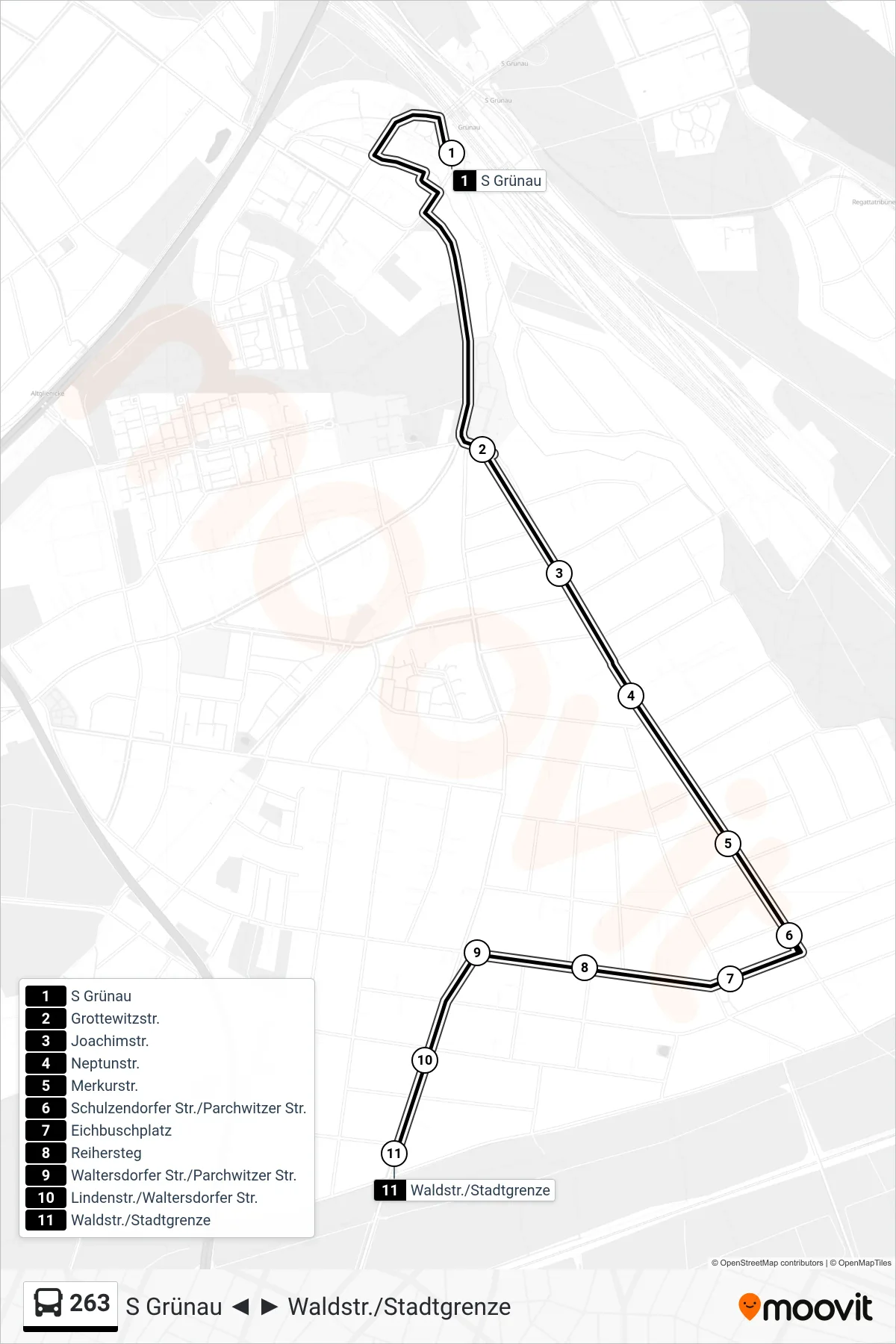 Linie 263 (Bus) Richtung Waldstr./Stadtgrenze: Route und Haltestellen auf der Karte