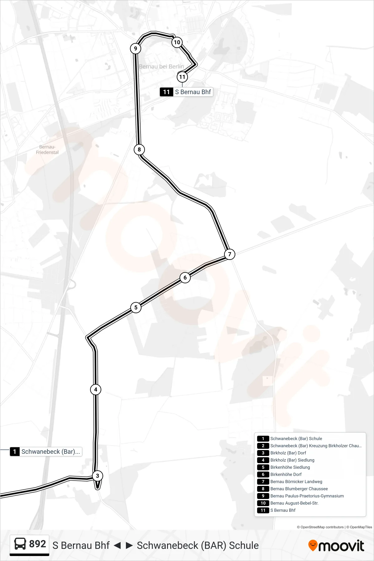 Linie 892 (Bus) Richtung S Bernau Bhf: Route und Haltestellen auf der Karte