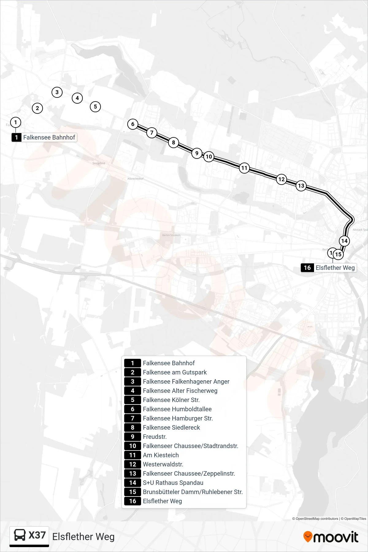 Linie X37 (Bus) Richtung Elsflether Weg: Route und Haltestellen auf der Karte