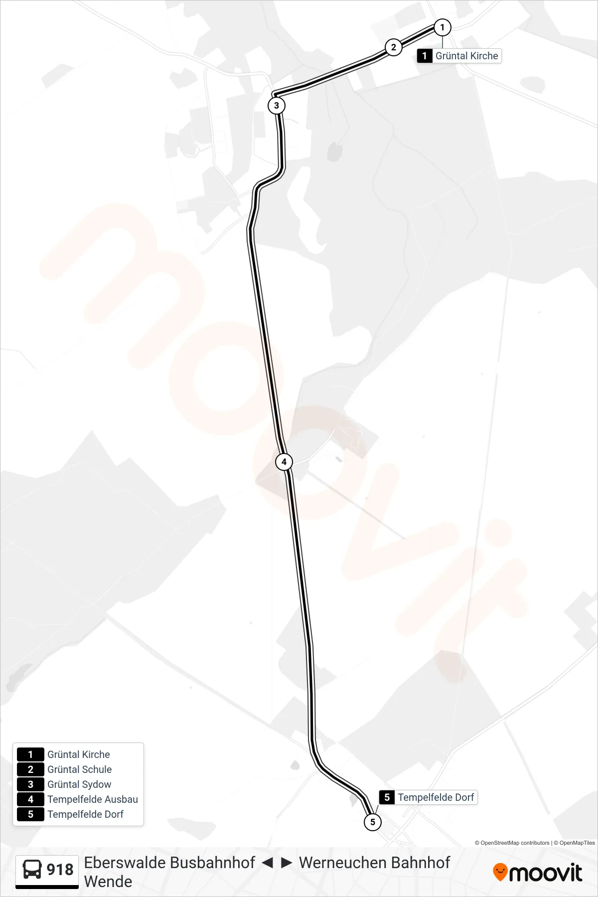 Linie 918 (Bus) Richtung Tempelfelde Dorf: Route und Haltestellen auf der Karte