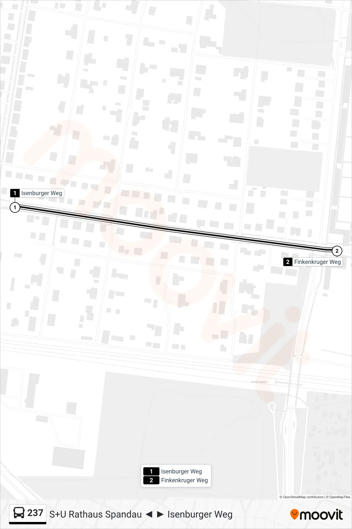237 bus Line (Finkenkruger Weg) route and stops on a map