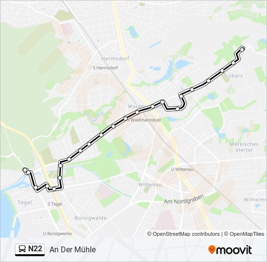 N22 bus Line Map
