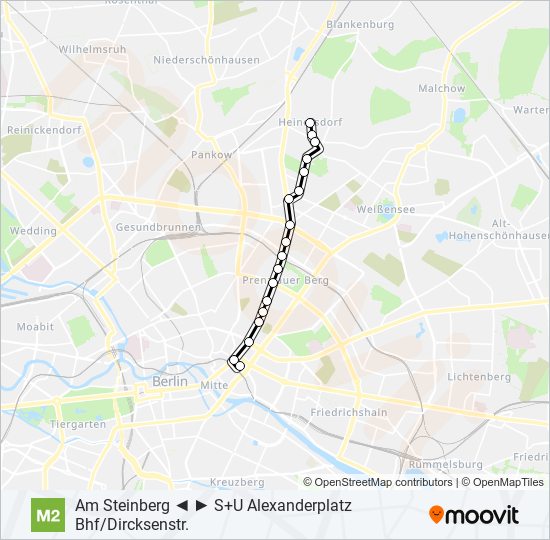 Трамвай M2: карта маршрута