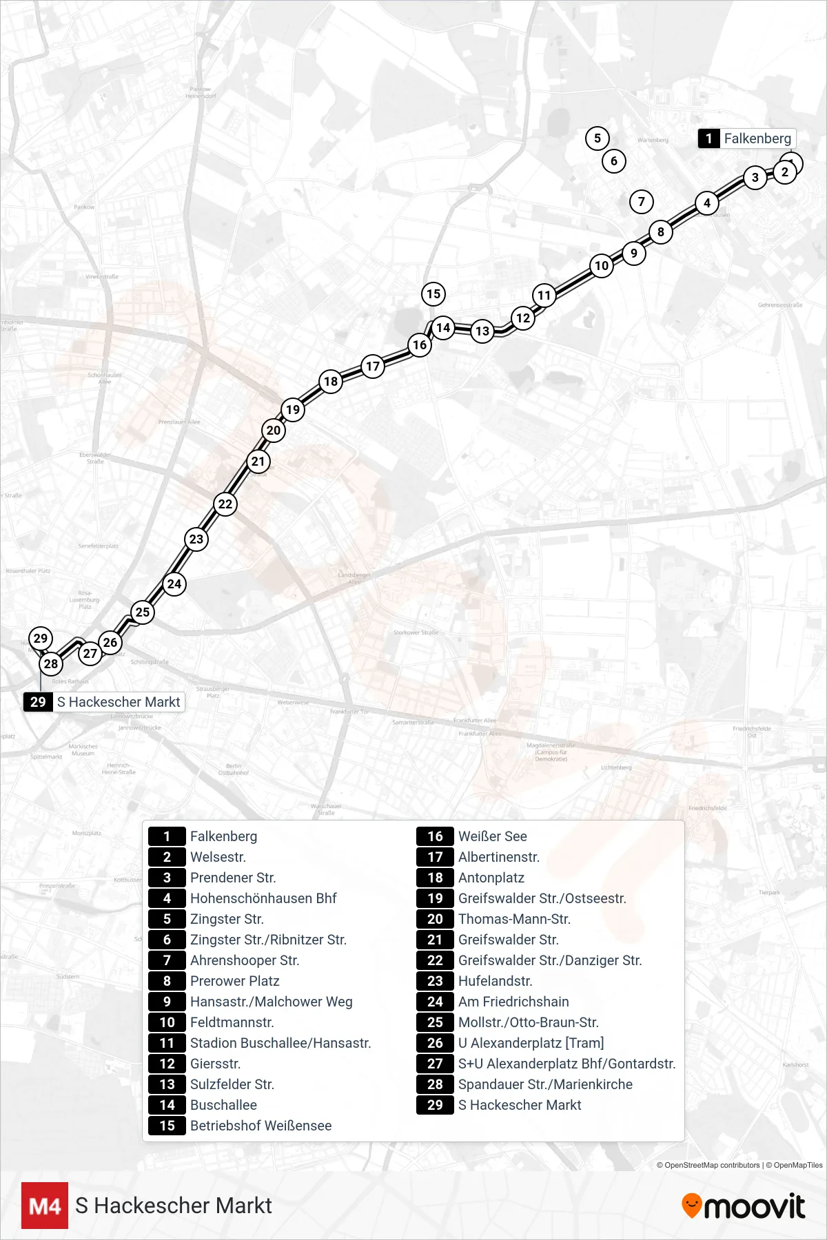Linie M4 (Straßenbahn) Richtung S Hackescher Markt: Route und Haltestellen auf der Karte