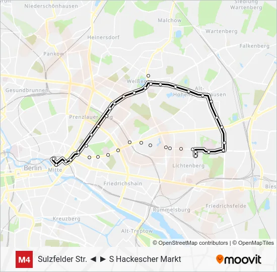 Трамвай M4: карта маршрута