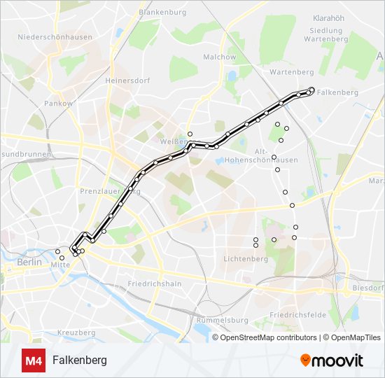 Трамвай M4: карта маршрута