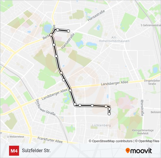 Трамвай M4: карта маршрута