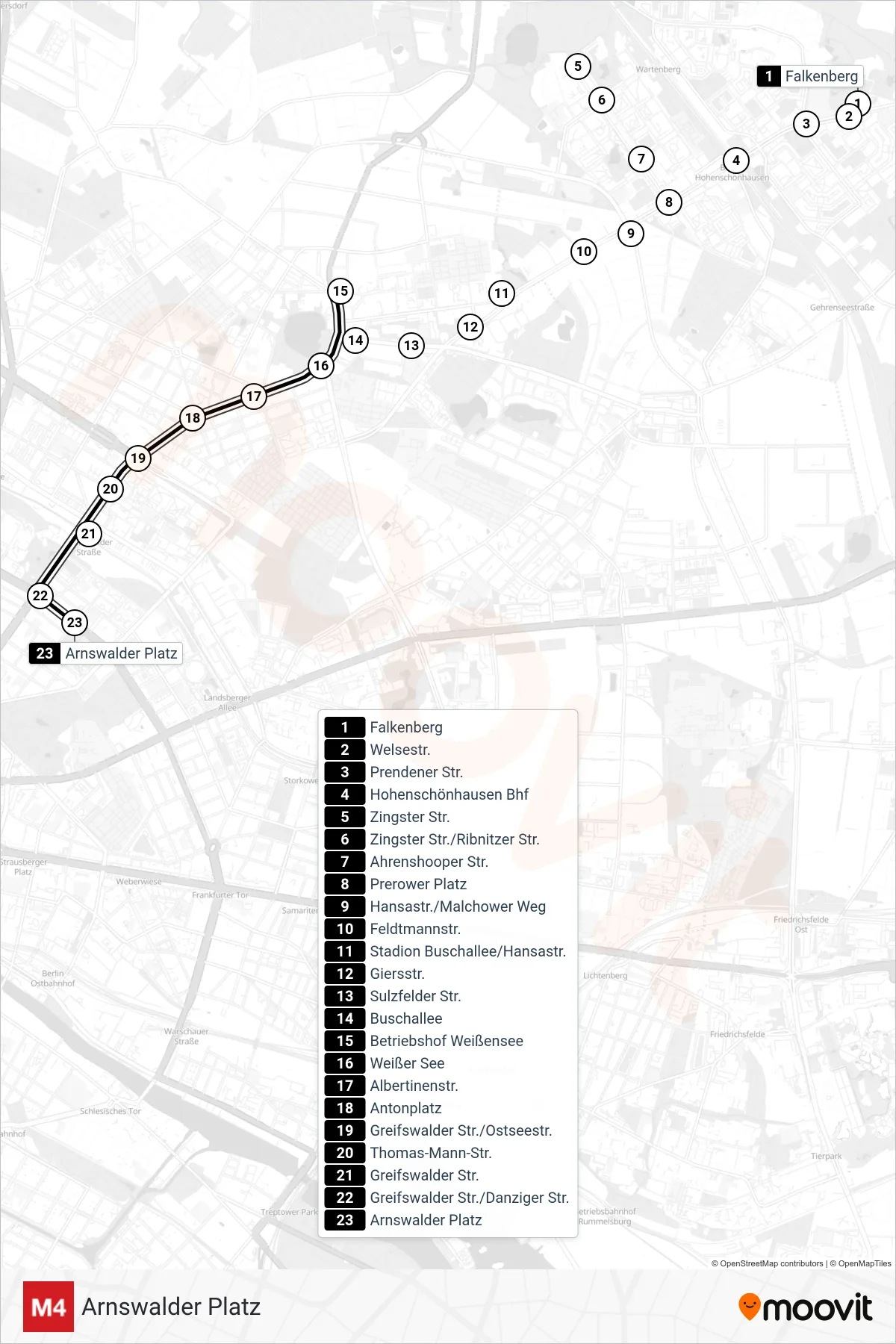 Linie M4 (Straßenbahn) Richtung Arnswalder Platz: Route und Haltestellen auf der Karte