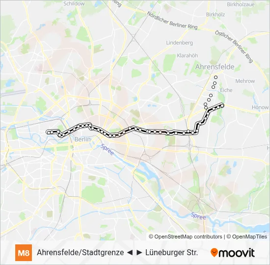 Straßenbahnlinie M8 Karte