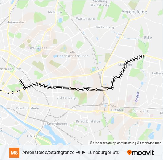 Трамвай M8: карта маршрута