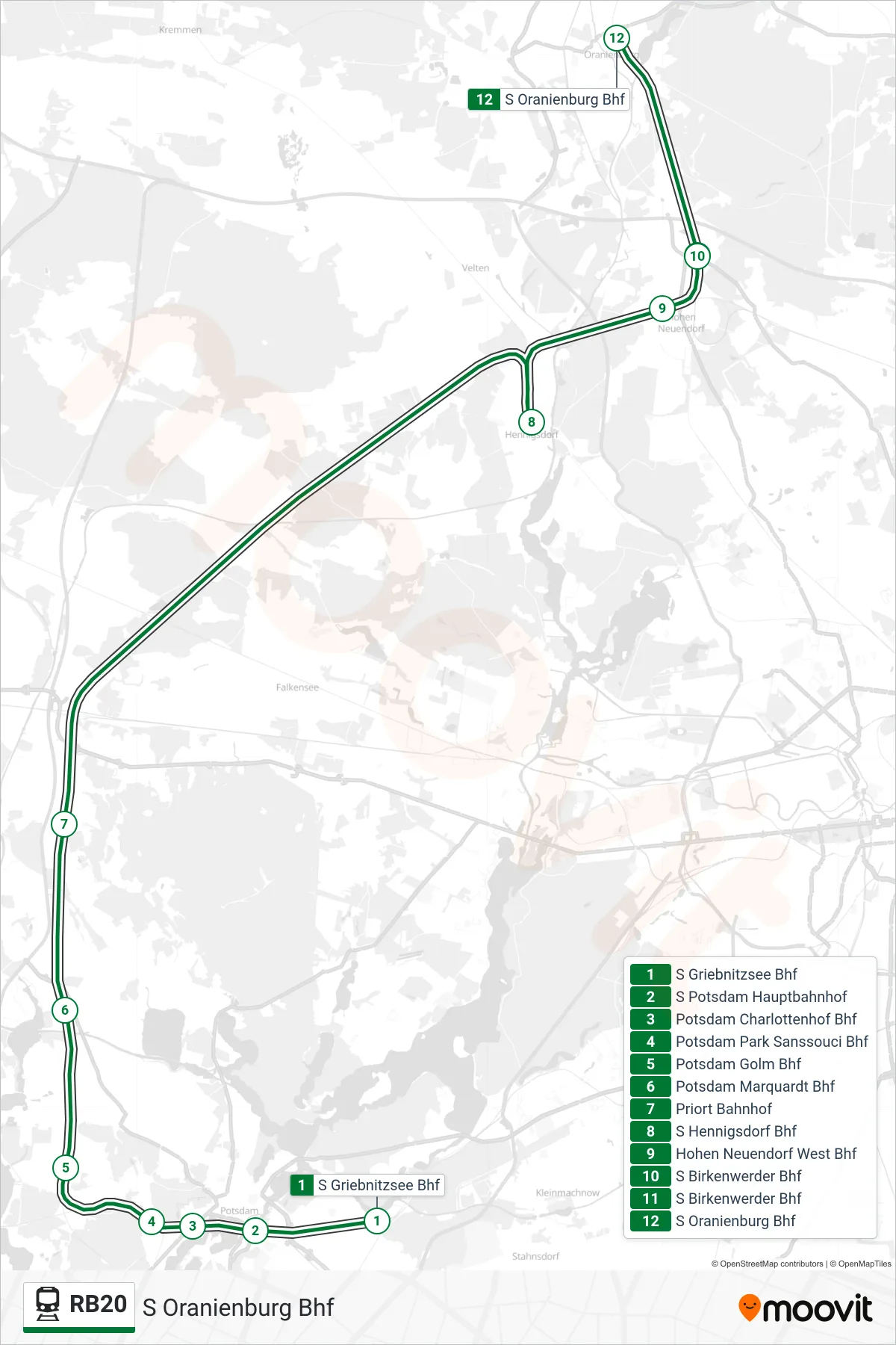 Linie RB20 (Bahn) Richtung S Oranienburg Bhf: Route und Haltestellen auf der Karte