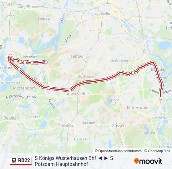 Поезд RB22: карта маршрута