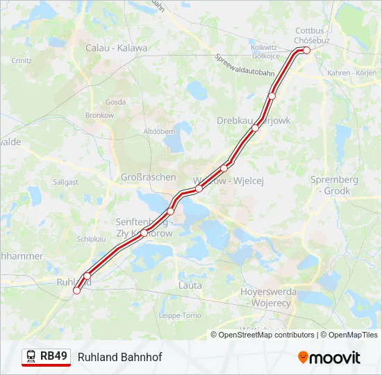 Поезд RB49: карта маршрута
