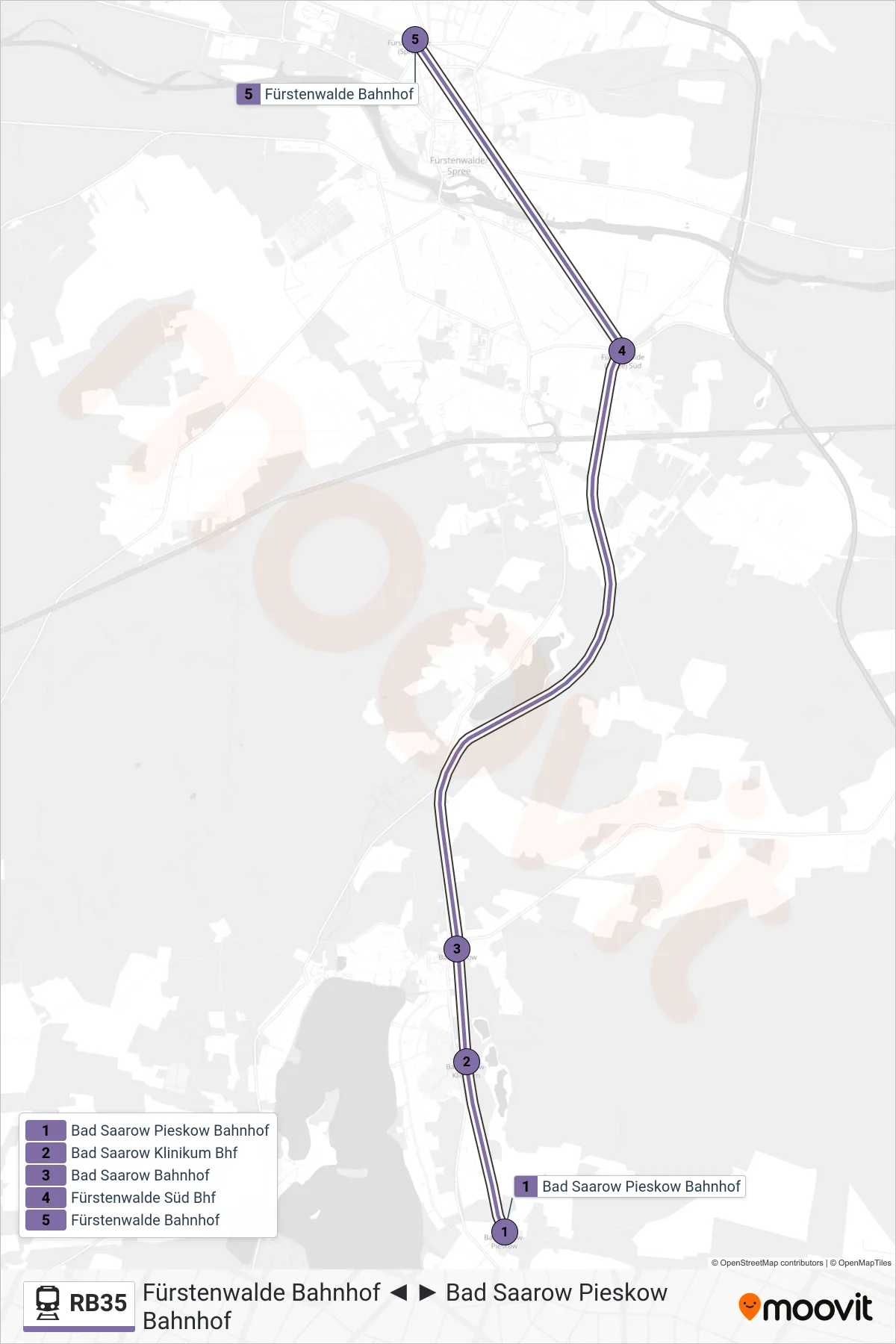 Linie RB35 (Bahn) Richtung Fürstenwalde Bahnhof: Route und Haltestellen auf der Karte