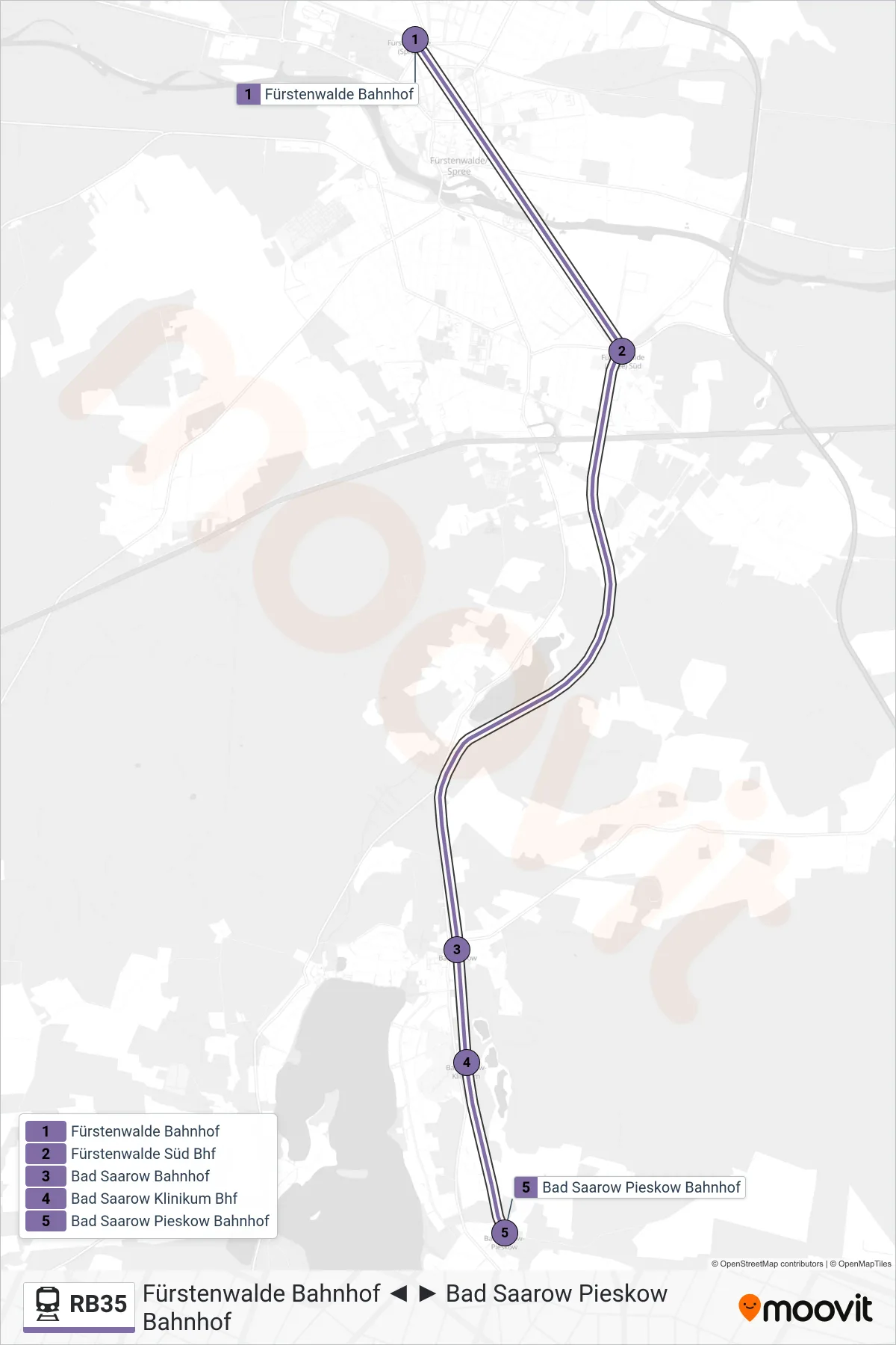 RB35 rail Line (Bad Saarow Pieskow Bahnhof) route and stops on a map