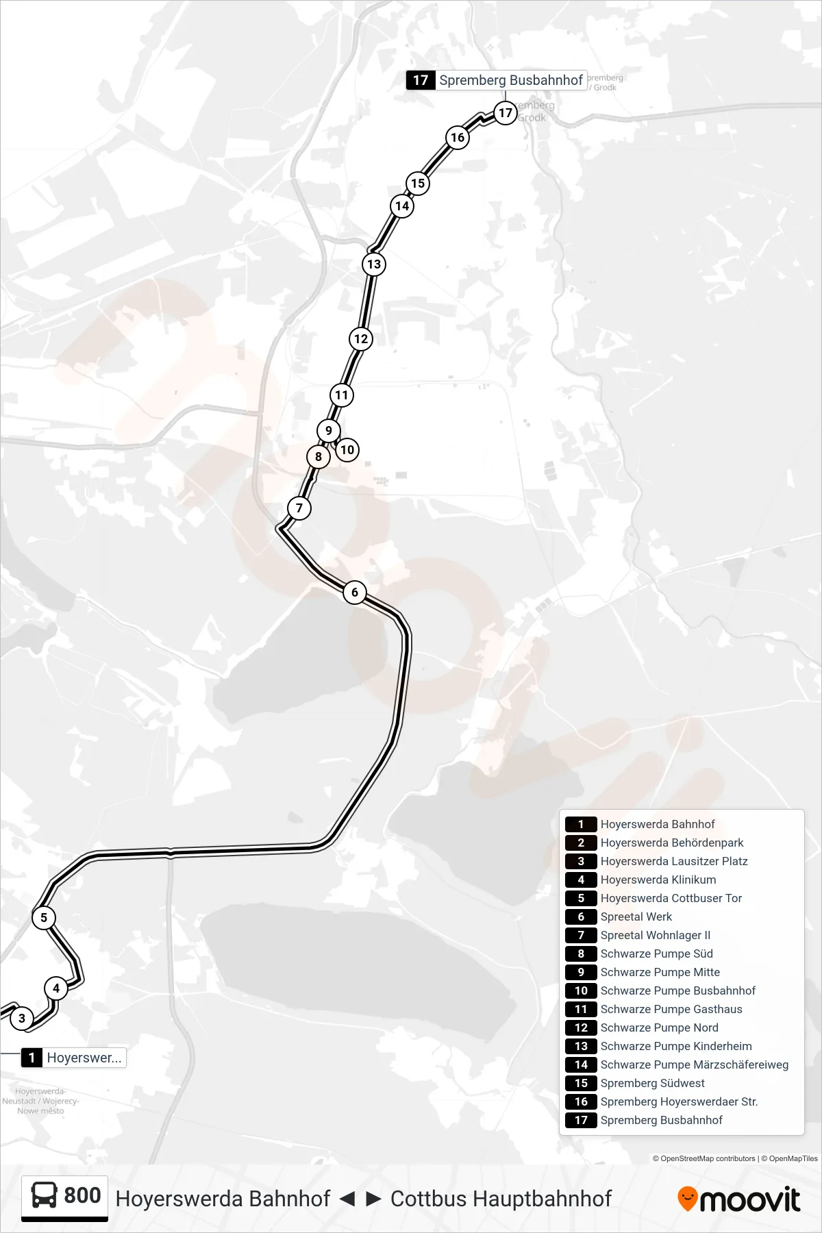 Linie 800 (Bus) Richtung Spremberg Busbahnhof: Route und Haltestellen auf der Karte
