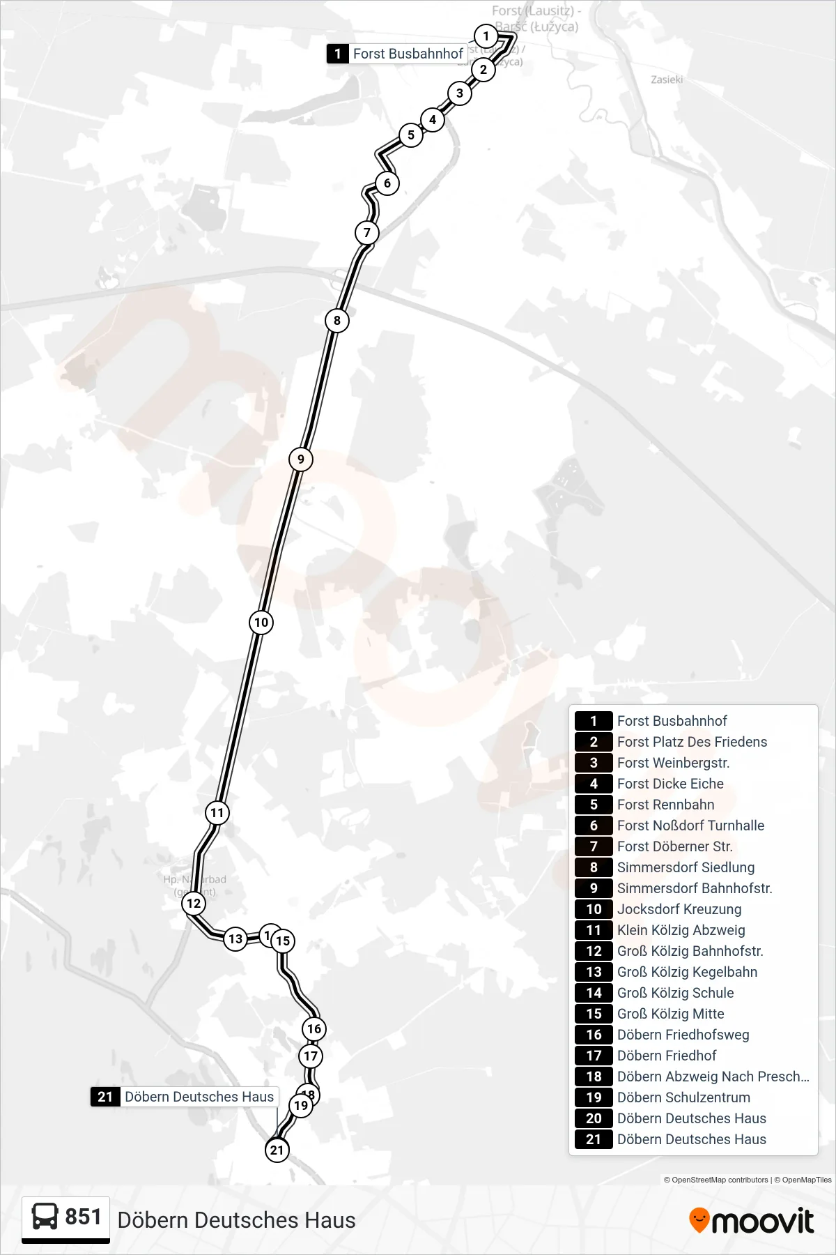 Linie 851 (Bus) Richtung Döbern Deutsches Haus: Route und Haltestellen auf der Karte