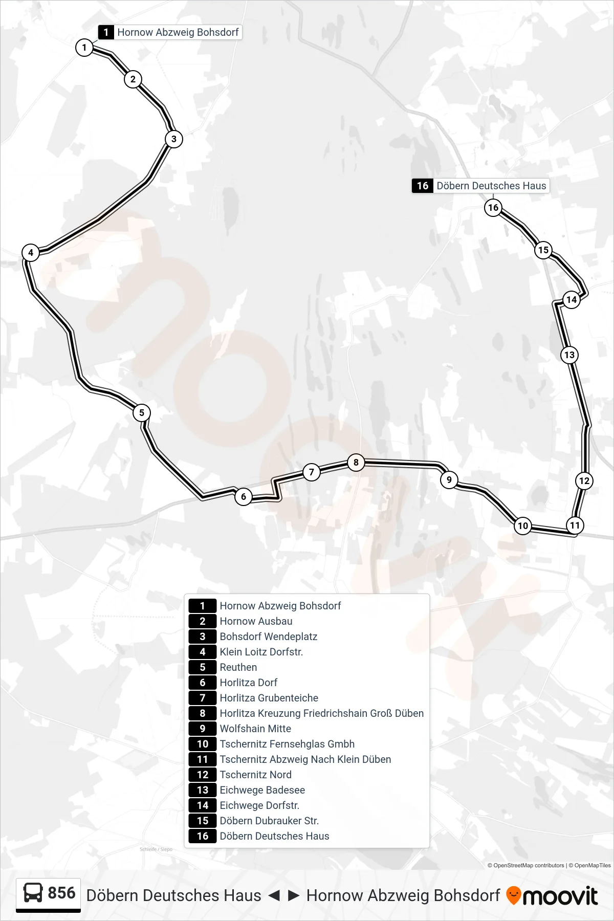 Linie 856 (Bus) Richtung Döbern Deutsches Haus: Route und Haltestellen auf der Karte