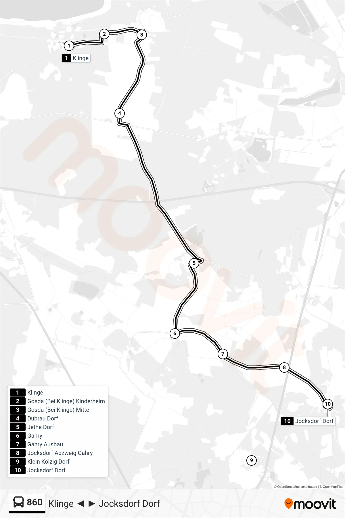 Linie 860 (Bus) Richtung Jocksdorf Dorf: Route und Haltestellen auf der Karte