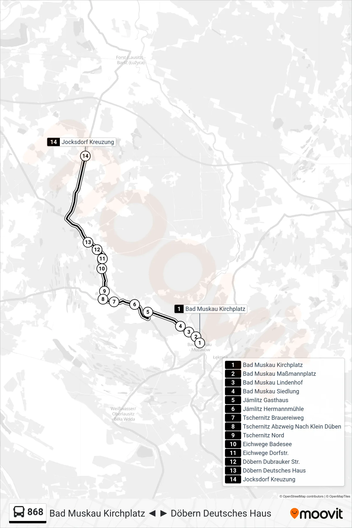 Linie 868 (Bus) Richtung Jocksdorf Kreuzung: Route und Haltestellen auf der Karte