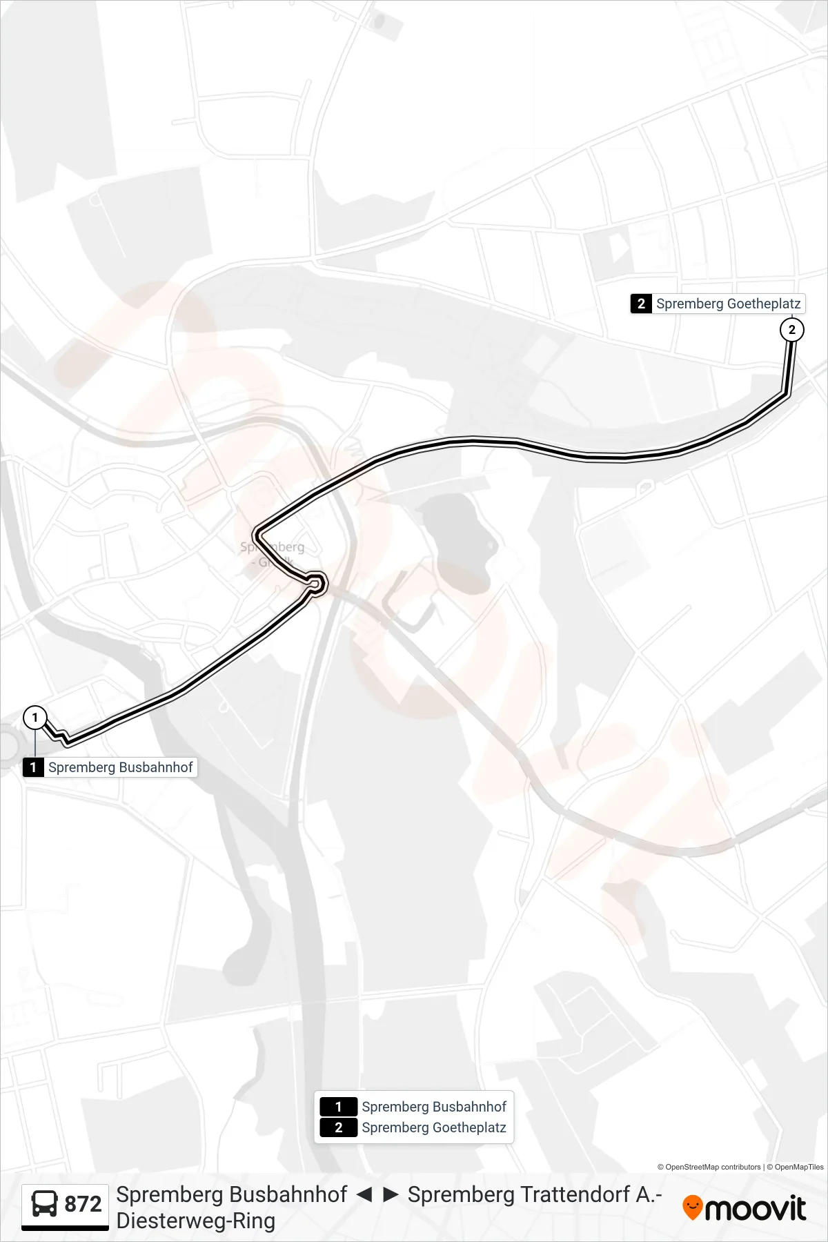 Linie 872 (Bus) Richtung Spremberg Goetheplatz: Route und Haltestellen auf der Karte