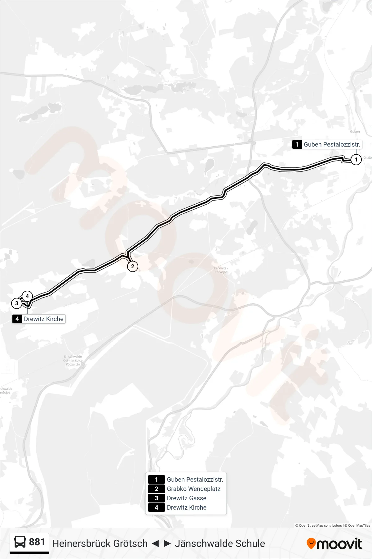 Linie 881 (Bus) Richtung Drewitz Kirche: Route und Haltestellen auf der Karte