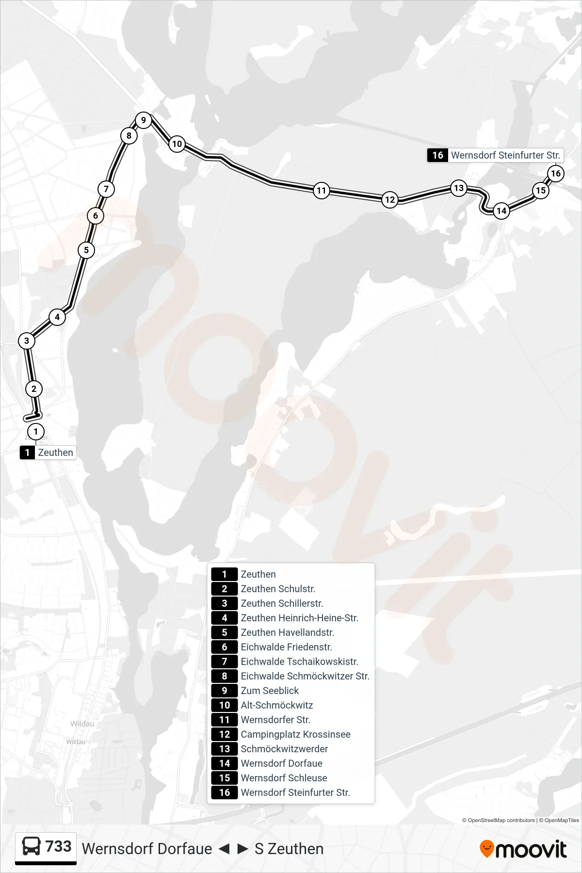 Linie 733 (Bus) Richtung Wernsdorf Steinfurter Str.: Route und Haltestellen auf der Karte