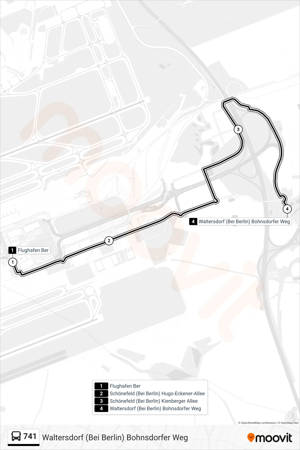 741 bus Line (Waltersdorf (Bei Berlin) Bohnsdorfer Weg) route and stops on a map