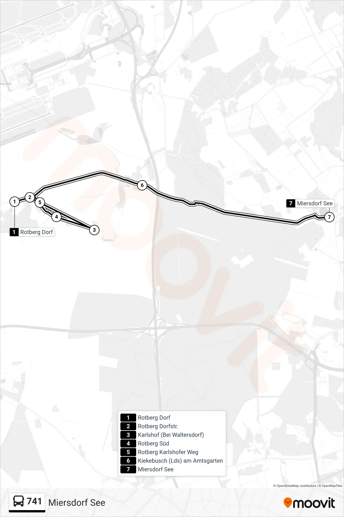 Linie 741 (Bus) Richtung Miersdorf See: Route und Haltestellen auf der Karte