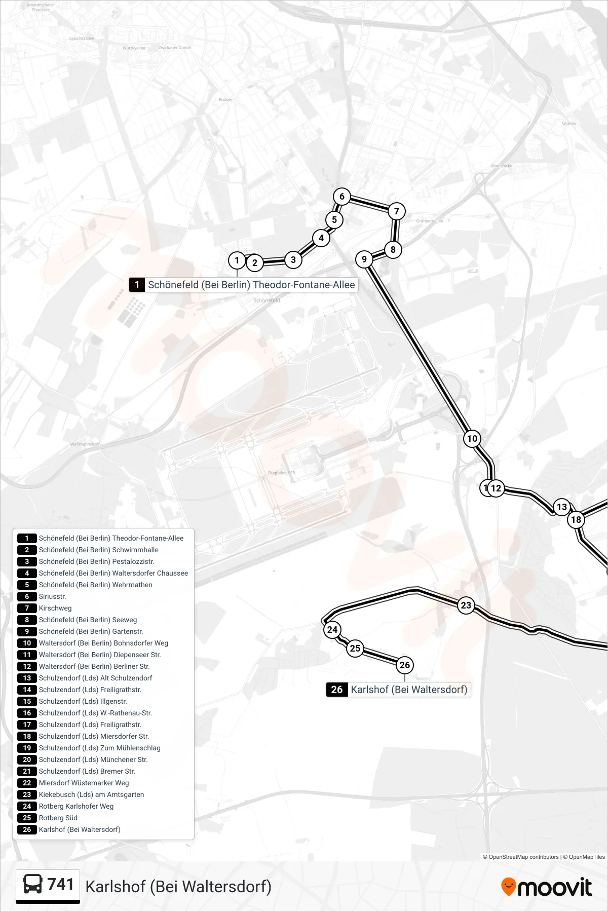 Linie 741 (Bus) Richtung Karlshof (Bei Waltersdorf): Route und Haltestellen auf der Karte