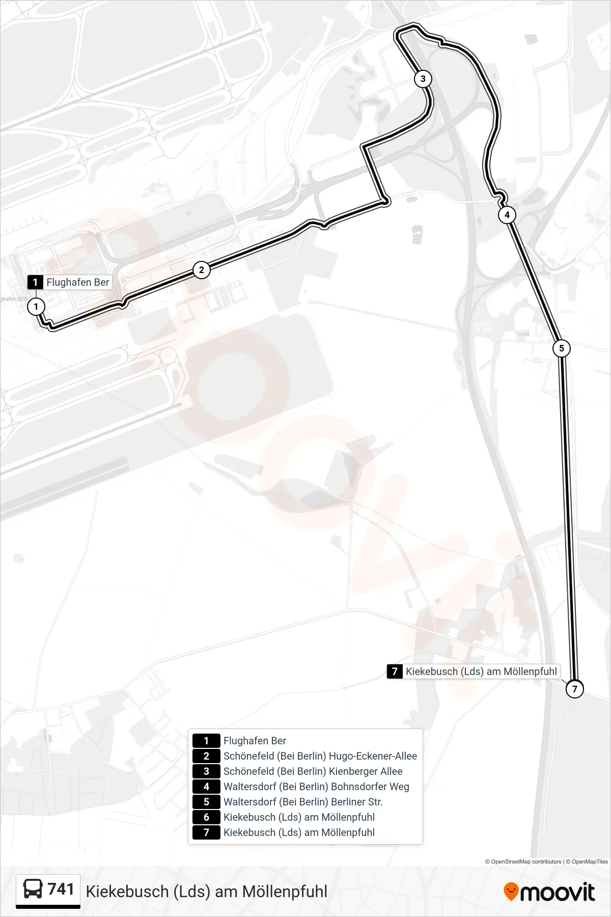 Linie 741 (Bus) Richtung Kiekebusch (Lds) am Möllenpfuhl: Route und Haltestellen auf der Karte