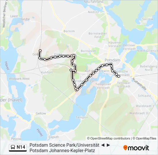 N14 Bus Line Map