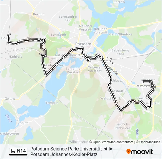 N14 Bus Line Map