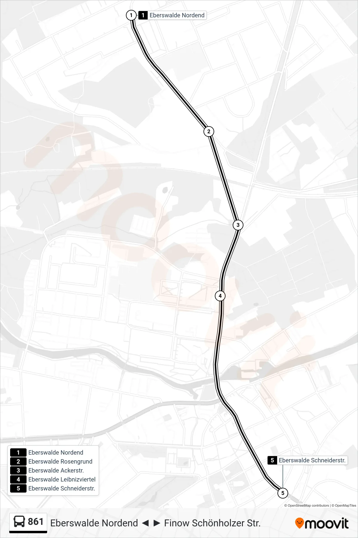 Linie 861 (Bus) Richtung Eberswalde Schneiderstr.: Route und Haltestellen auf der Karte