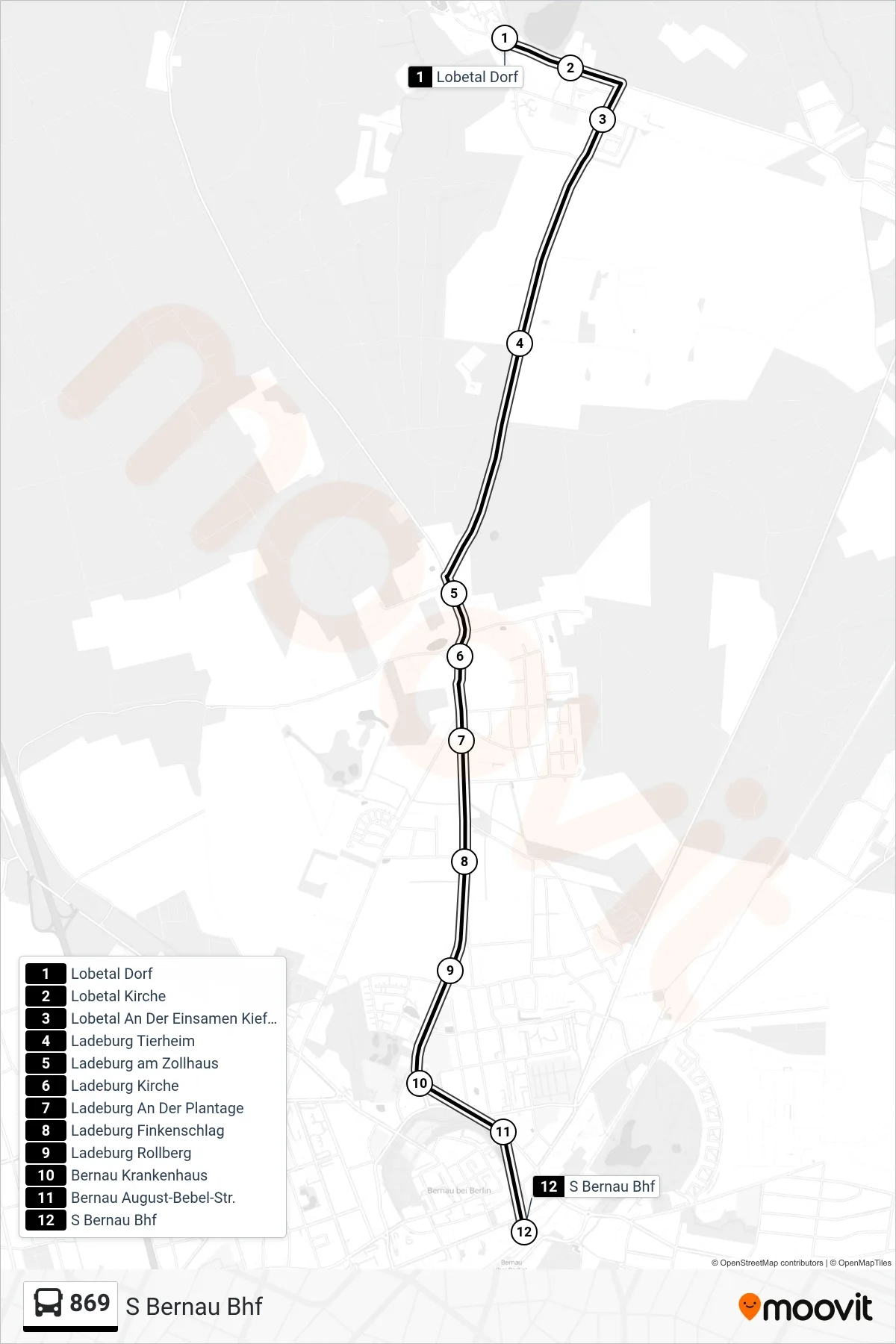 Linie 869 (Bus) Richtung S Bernau Bhf: Route und Haltestellen auf der Karte