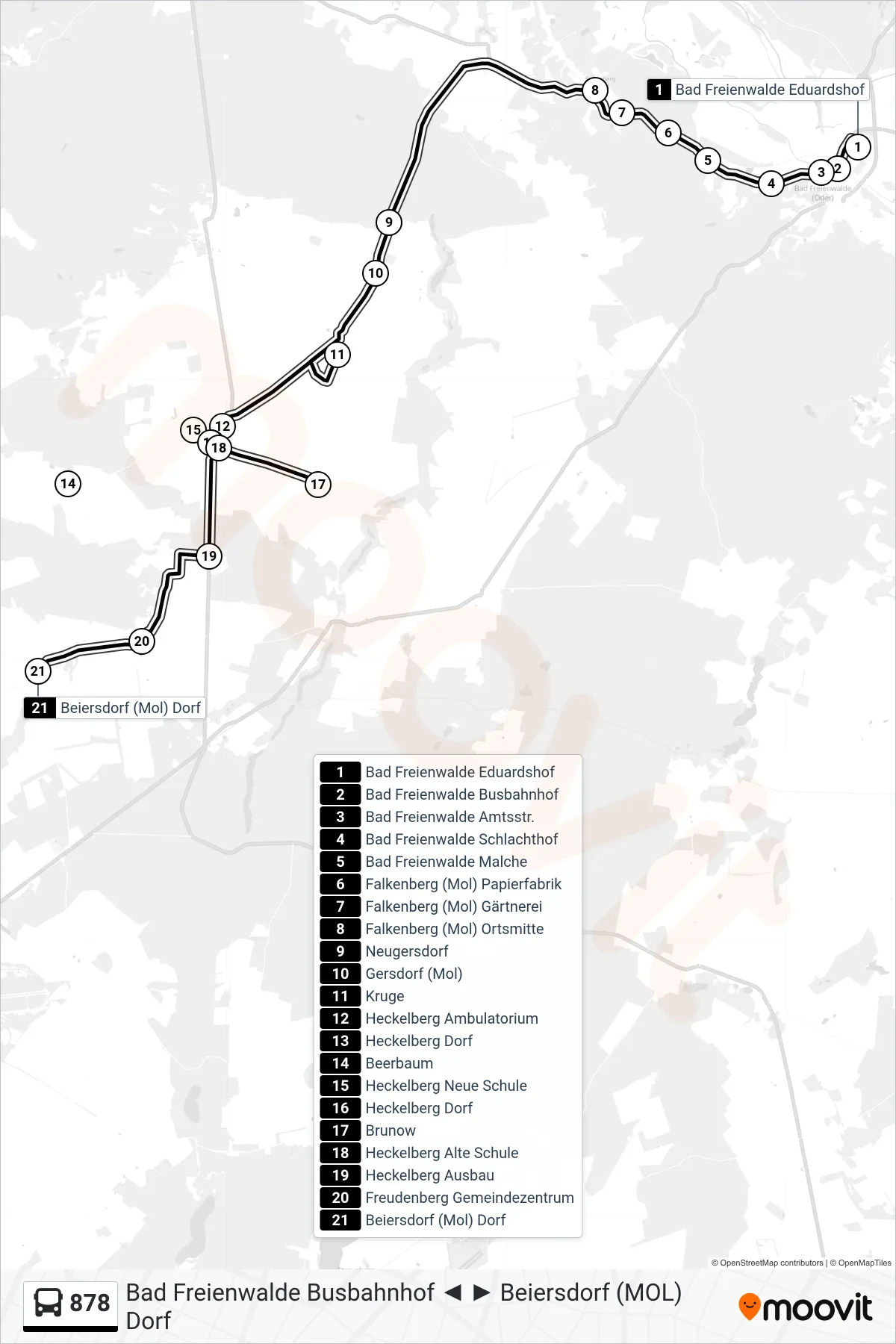 Linie 878 (Bus) Richtung Beiersdorf (Mol) Dorf: Route und Haltestellen auf der Karte