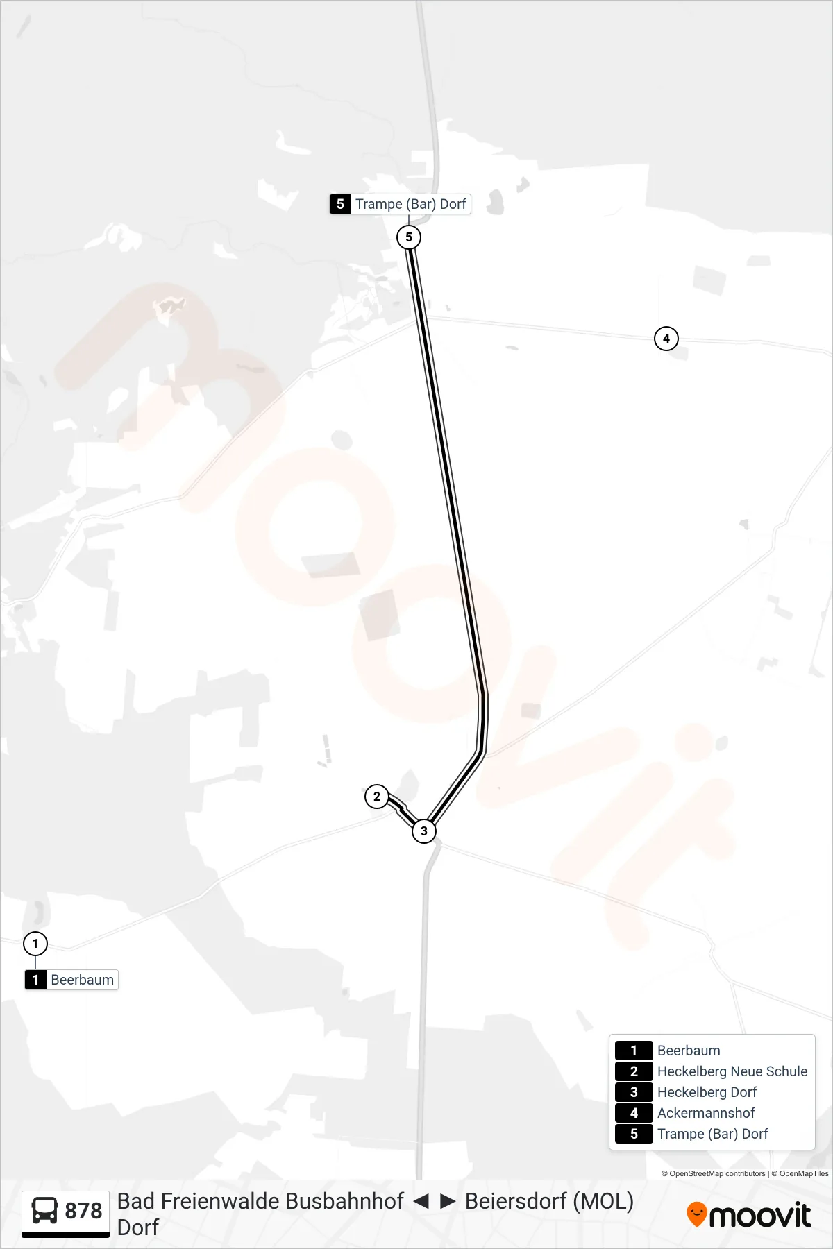 878 bus Line (Trampe (Bar) Dorf) route and stops on a map