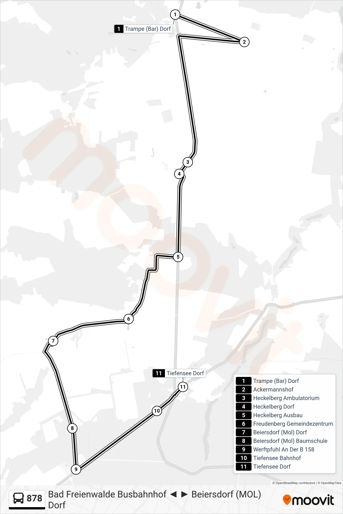 Linie 878 (Bus) Richtung Tiefensee Dorf: Route und Haltestellen auf der Karte