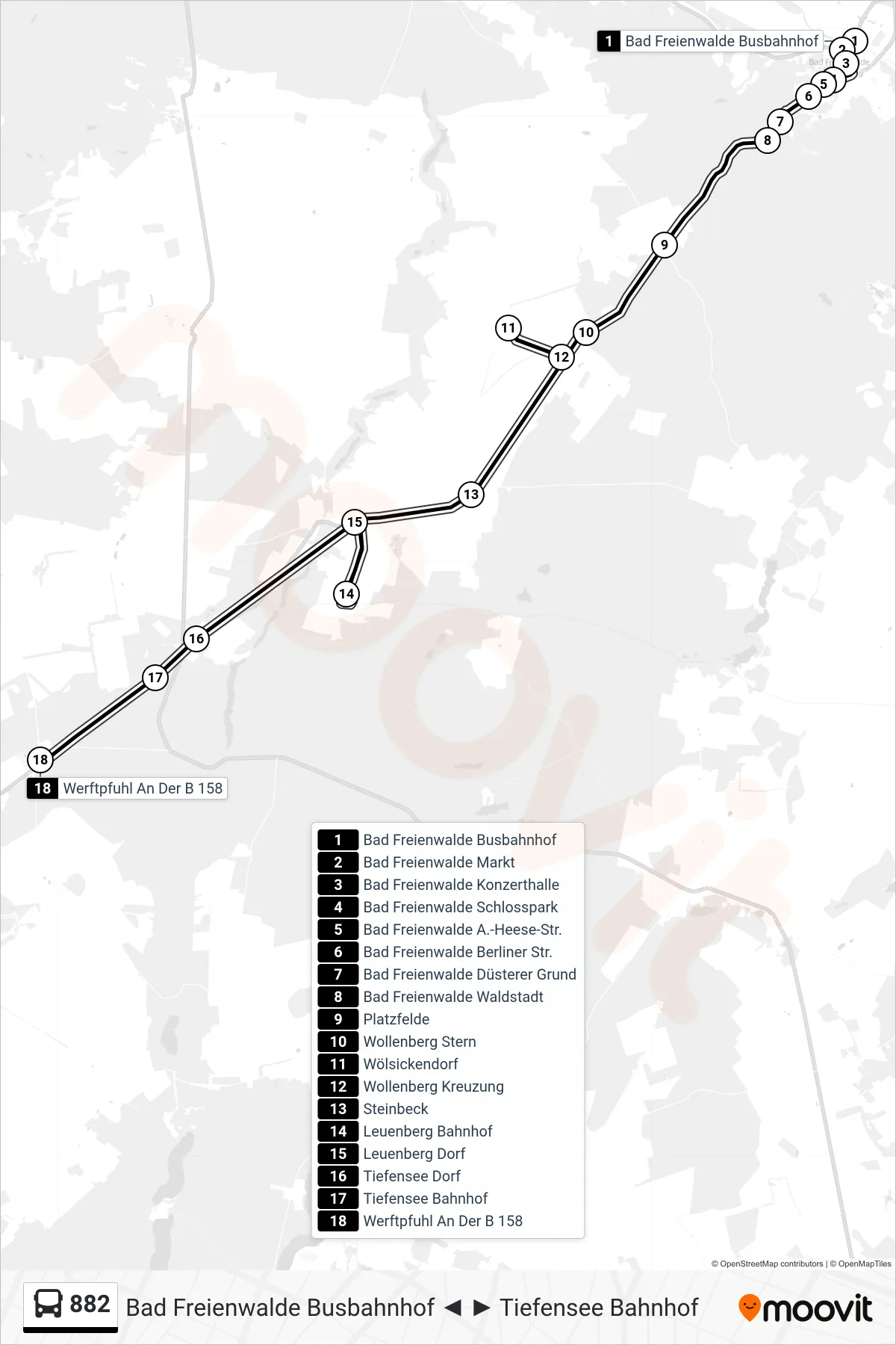 882 bus Line (Werftpfuhl An Der B 158) route and stops on a map